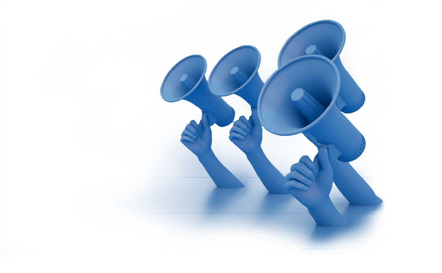 3d rendering of man is holding megaphone in his hand. Advertisement, announcement message.