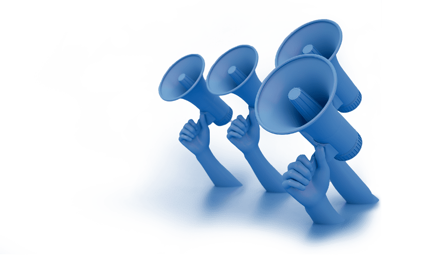 3d rendering of man is holding megaphone in his hand. Advertisement, announcement message.