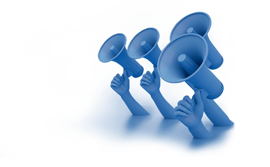 3d rendering of man is holding megaphone in his hand. Advertisement, announcement message.