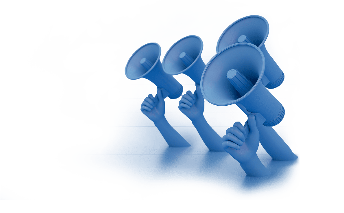 3d rendering of man is holding megaphone in his hand. Advertisement, announcement message.