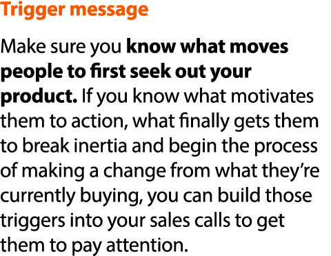 Trigger message Make sure you know what moves people to first seek out your product  If you know what motivates them    